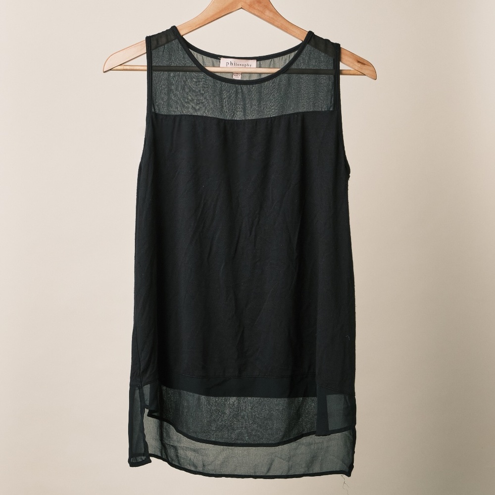 Philosophy Black Stretch Tank Top Upper Fine Mesh